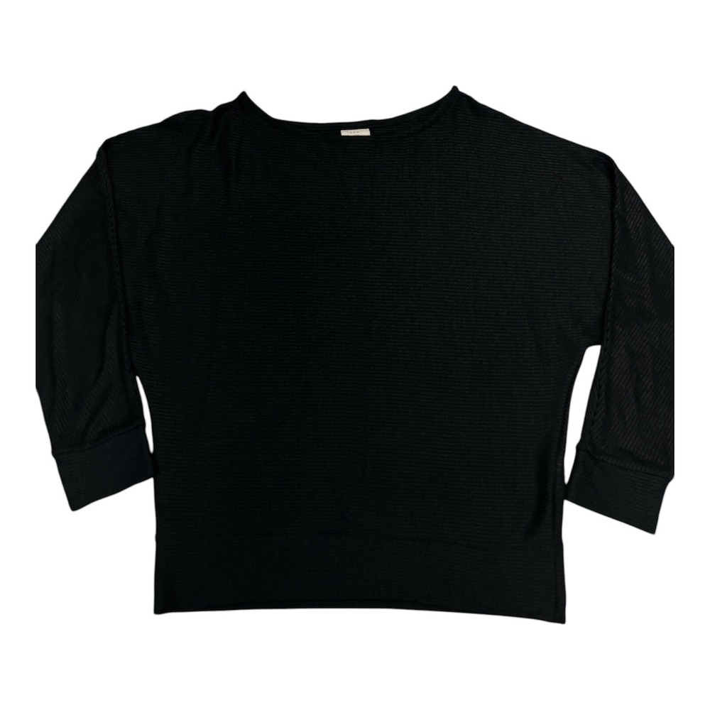 A New Day Black Waffle Knit Top XS 3/4 Sleeve Cropped Casual Basic